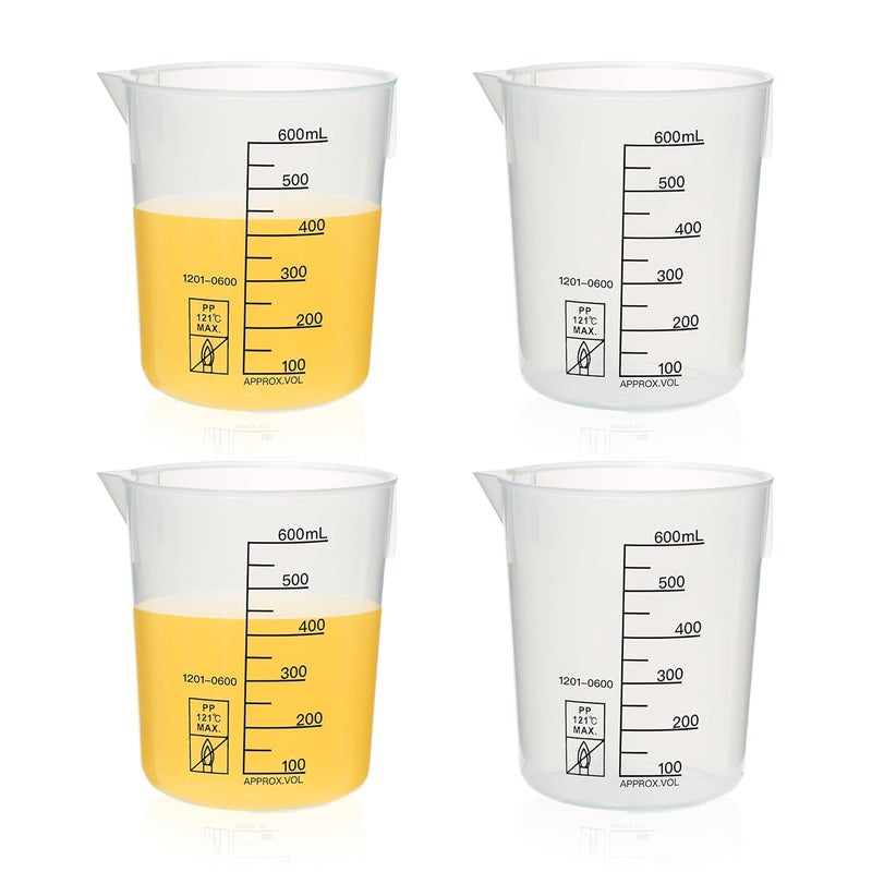 ULAB Scientific Stackable Graduated Plastic Beakers, 4pcs of Vol.600ml(20.29oz), with Easy-to-Read Printings in Black, UBP1026 - Image 1